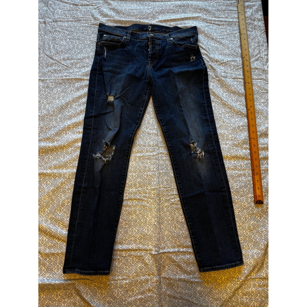 7 For All Mankind Distressed Skinny Jeans Dark Wash AU0086253A Size 29